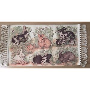 Vintage Bunny Rabbit Woven Accent Rug Non Slip Rubber Back 22x36 Cottage